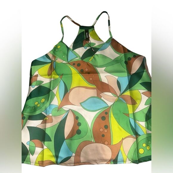 Women’s Abstract Leaves Satin Racerback Top NWT. Size Medium - Picture 2 of 3